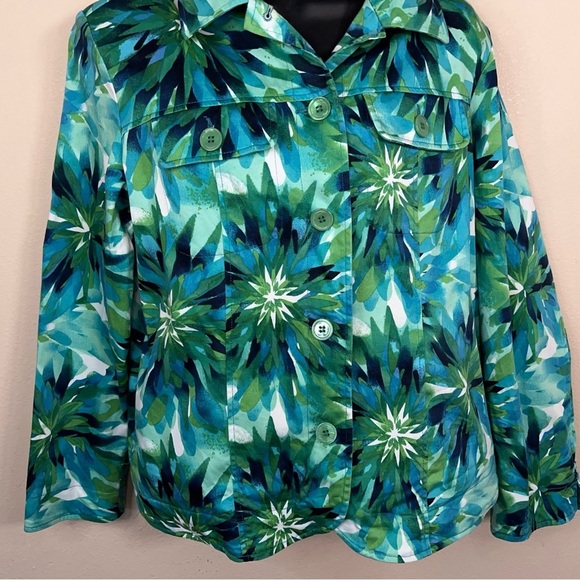 Small Drapers And Damons Green Tropical Print Jacket Long Sleeve Blue Green - Picture 4 of 13